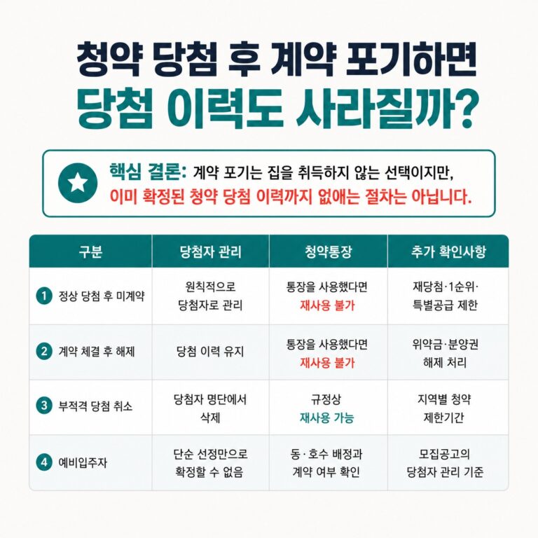 청약 당첨 후 계약 포기 유형별 불이익 비교